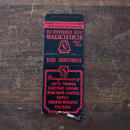 The Schlichter Jute Cordage Co Philadelphia Advertising Matchbook Cover MM11-4