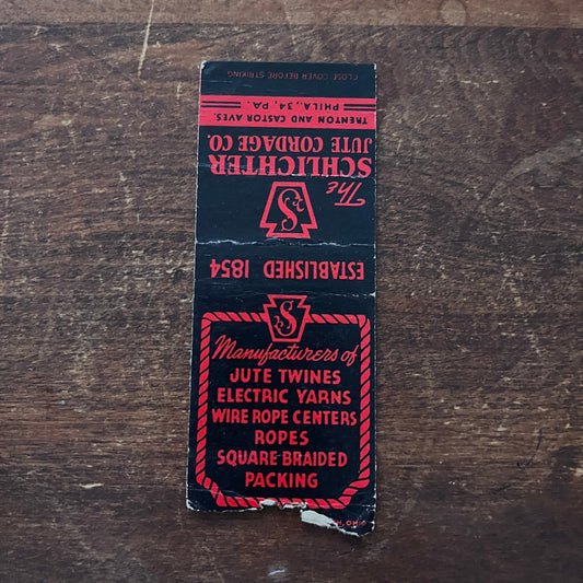 The Schlichter Jute Cordage Co Philadelphia Advertising Matchbook Cover MM11-4