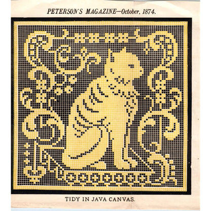 1874 Victorian Engraving Embroidery Pattern Tidy in Java Canvas Cat SF2