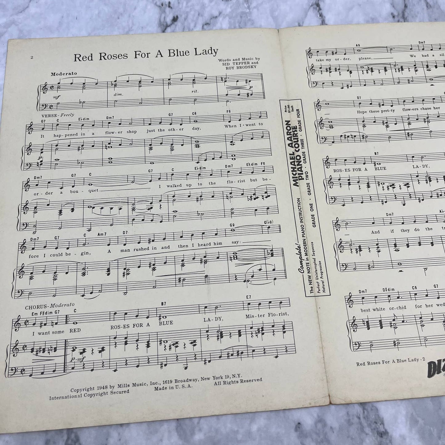 Vintage sheet music 1948 Red Roses for a Blue Lady Tepper Brodsky TH1