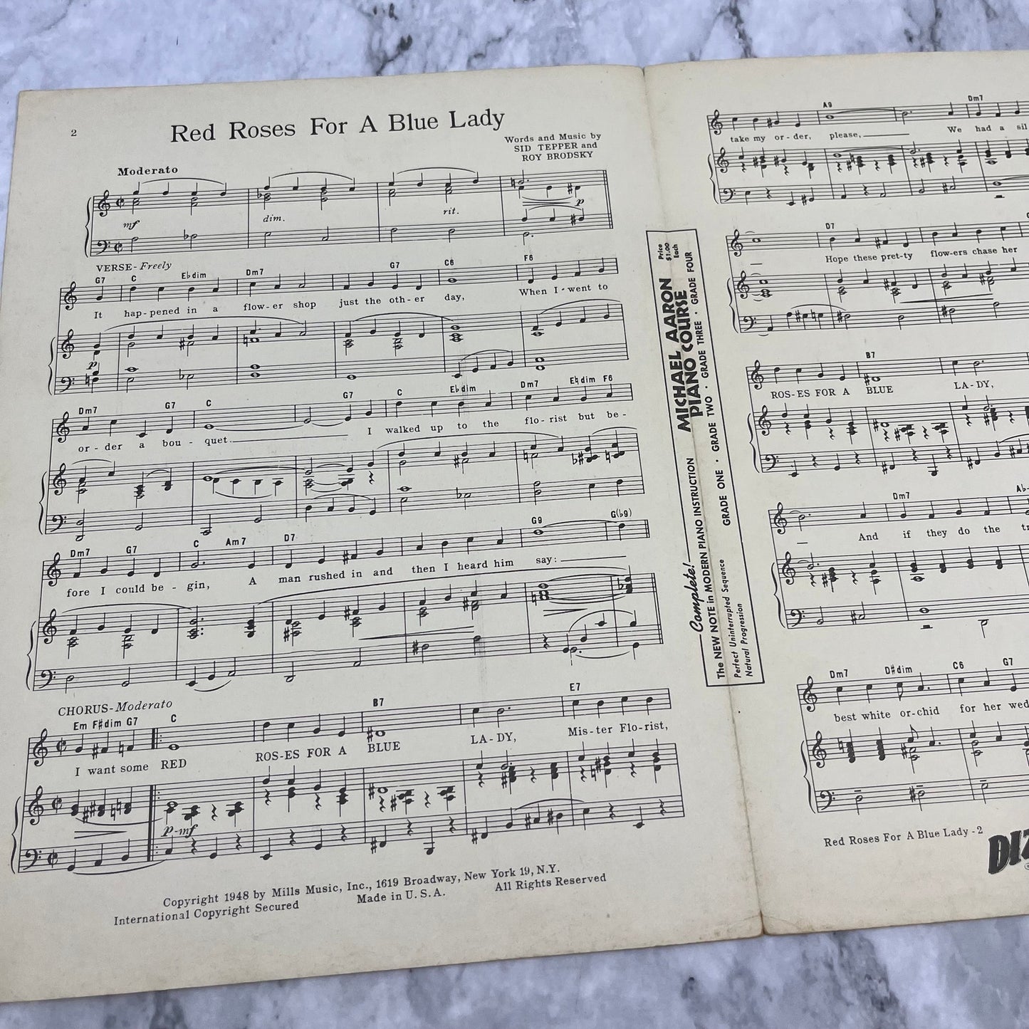 Vintage sheet music 1948 Red Roses for a Blue Lady Tepper Brodsky V42-4