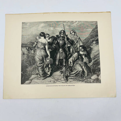 1880s Victorian Art Print Engraving CHRISTIAN ENTERING THE VALLEY OF HUMILIATION