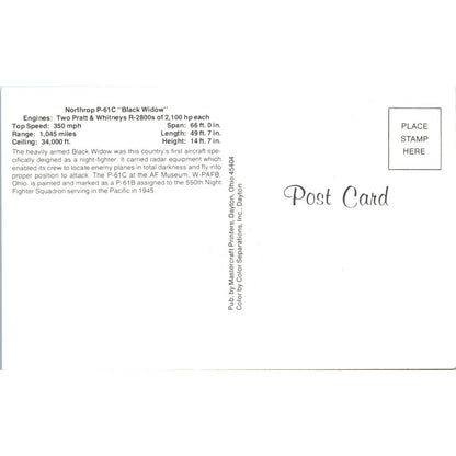 Vintage Postcard Northrop P-61C Black Widow Fighter Plane EA3