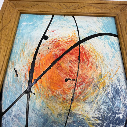 Framed Original Abstract Art Painting "Turbulent Sun" Acrylic 10.5x12.5 TI5