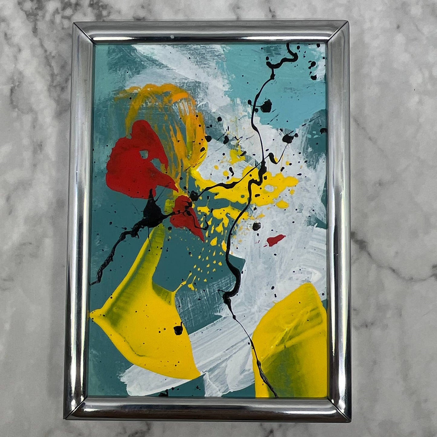 Framed Original Abstract Art Painting 3.5x5" Mini With COA TI6