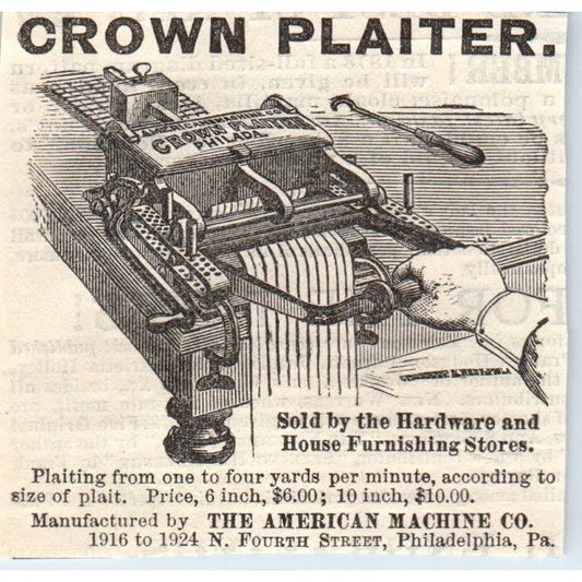 1878 Peterson's Magazine Ad - Crown Plaiter American Machine Co Philadelphia SF2