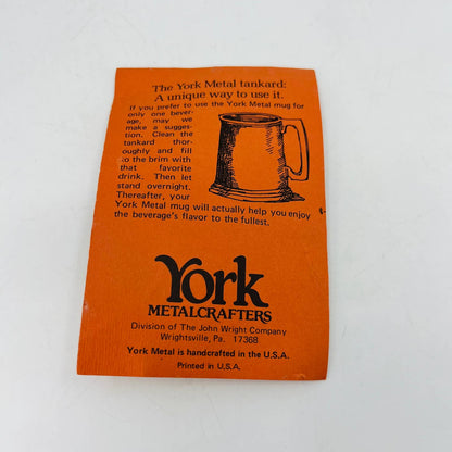 Vintage York Metal Crafters Hammered Pewter 5” Tankard Pitcher w/ Brochure TC6