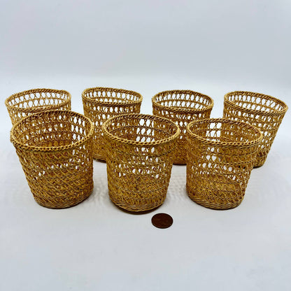 Vintage Lot of 7 Wicker Rattan Candle Holders 2.5” TE7