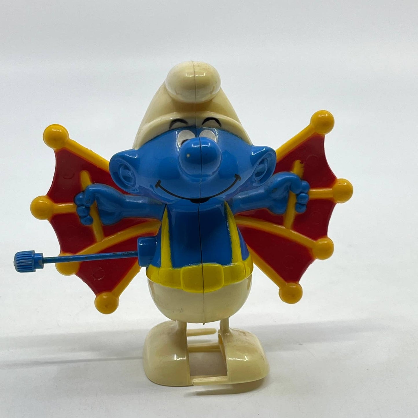 1982 Smurfs Wind Up Peyo Hang Glider Smurf 3" Figure Galoob WORKS TH9