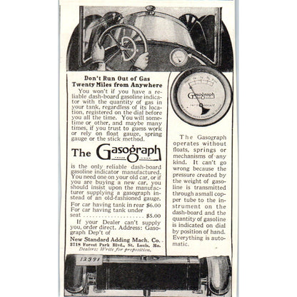 c1920 Harper's Magazine Ad Gasograph Gasoline Indicator for Car St. Louis EA3-4