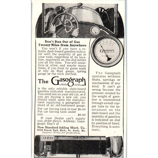 c1920 Harper's Magazine Ad Gasograph Gasoline Indicator for Car St. Louis EA3-4