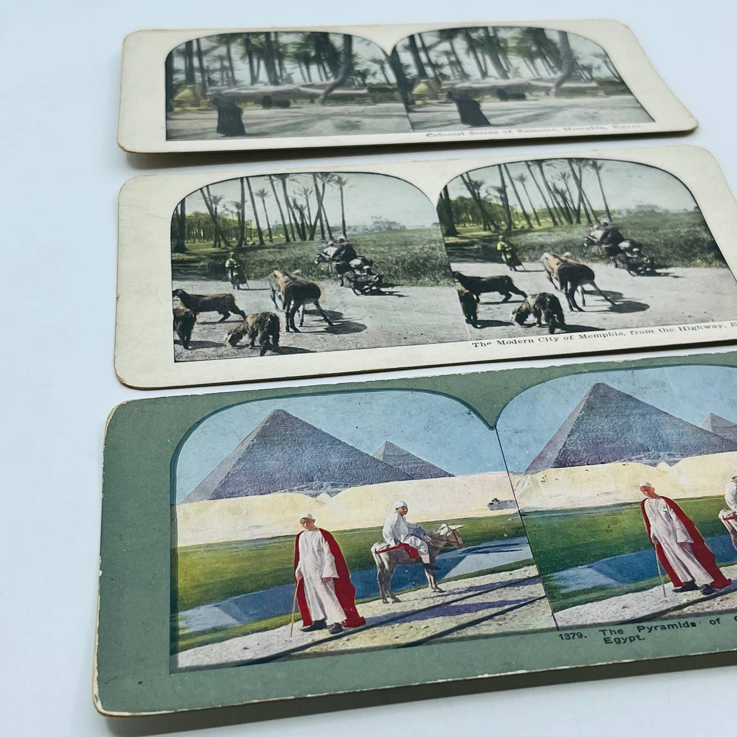 c1890 Lot of 3 EGYPT Stereoview Cards Giza Pyramids Memphis Ramses TA7-29