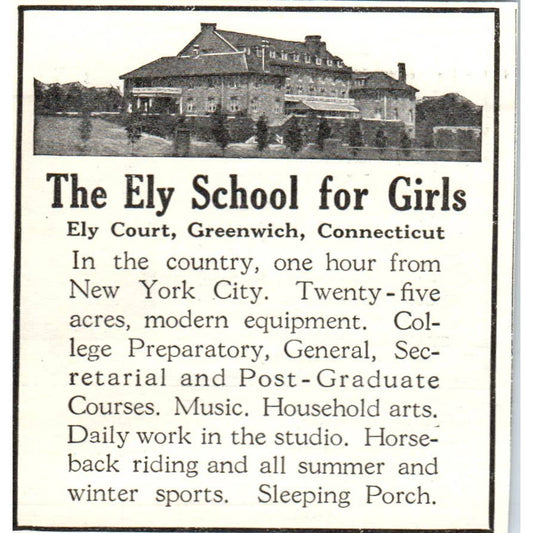 The Ely School for Girls Greenwich CT - 1921 Original Ad TJ7-S
