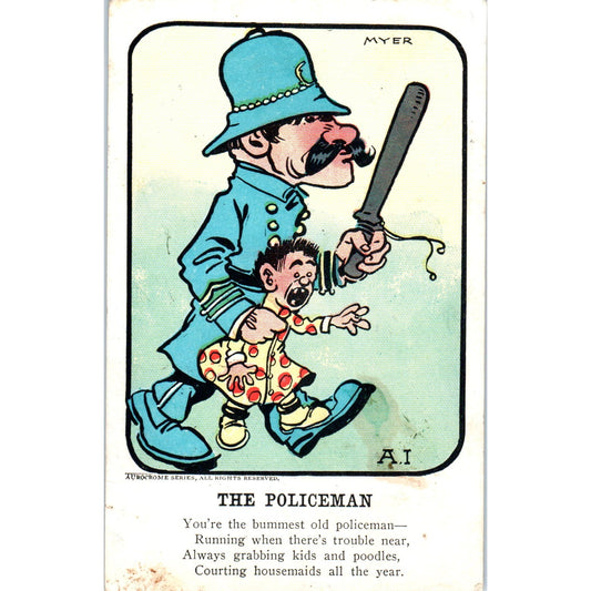 Police Officer Arresting Child Humor Comic 1907 Original Postcard P2-2