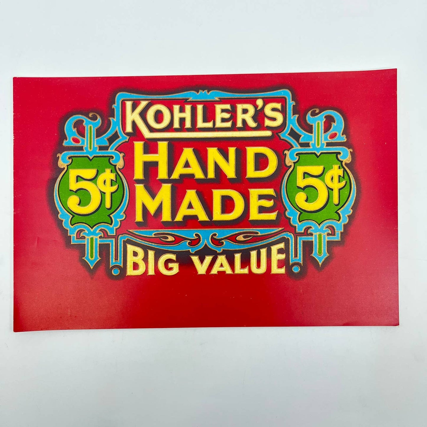 Original vintage cigar box label c1920s Kohler's Hand Made Embossed AA8