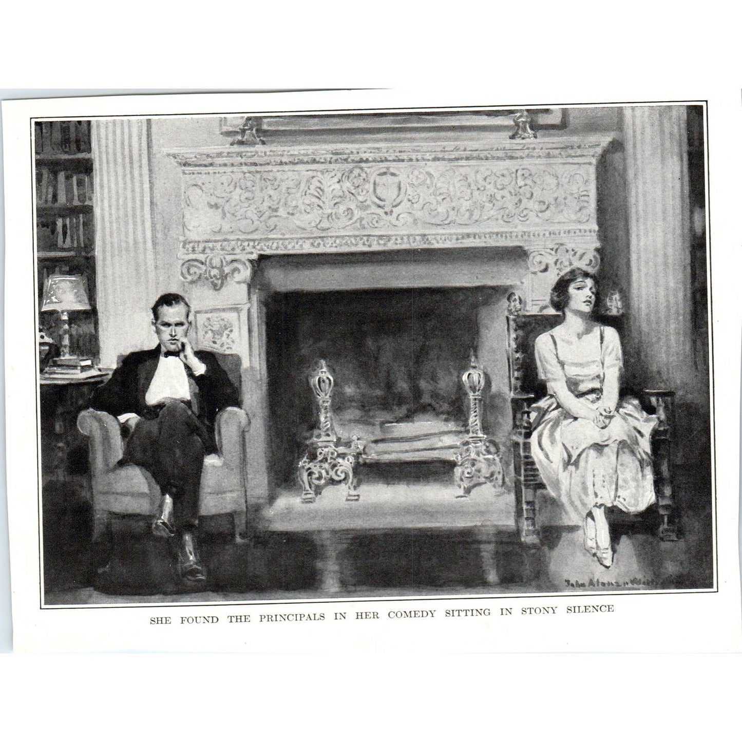 c1920 Harper's Print - The Principals in Her Comedy Sitting in Silence SF3-1