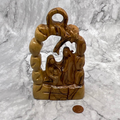 Holy Family Under the Arch Hand Carved Olive Wood Sculpture Jerusalem 4X6.5" TI7