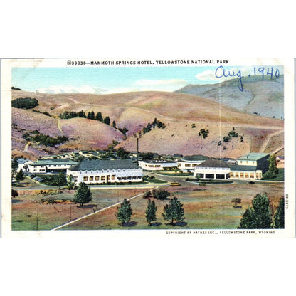 Mammoth Springs Hotel 1940 Yellowstone Park Original Postcard TK1-P15