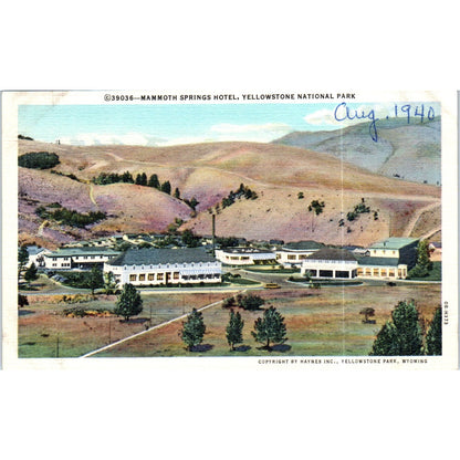 Mammoth Springs Hotel 1940 Yellowstone Park Original Postcard P2-5