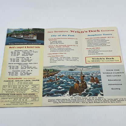 1960s Sault Ste Marie MI Welch's Lock Boat Tour Vintage Brochure Timetable AC1