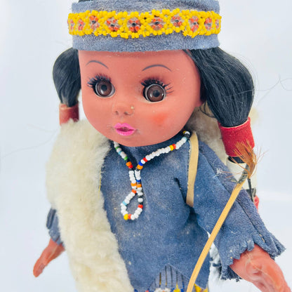 VTG Carlson Doll 1970's Native American Indian Girl Blue Leather and Bead TB5