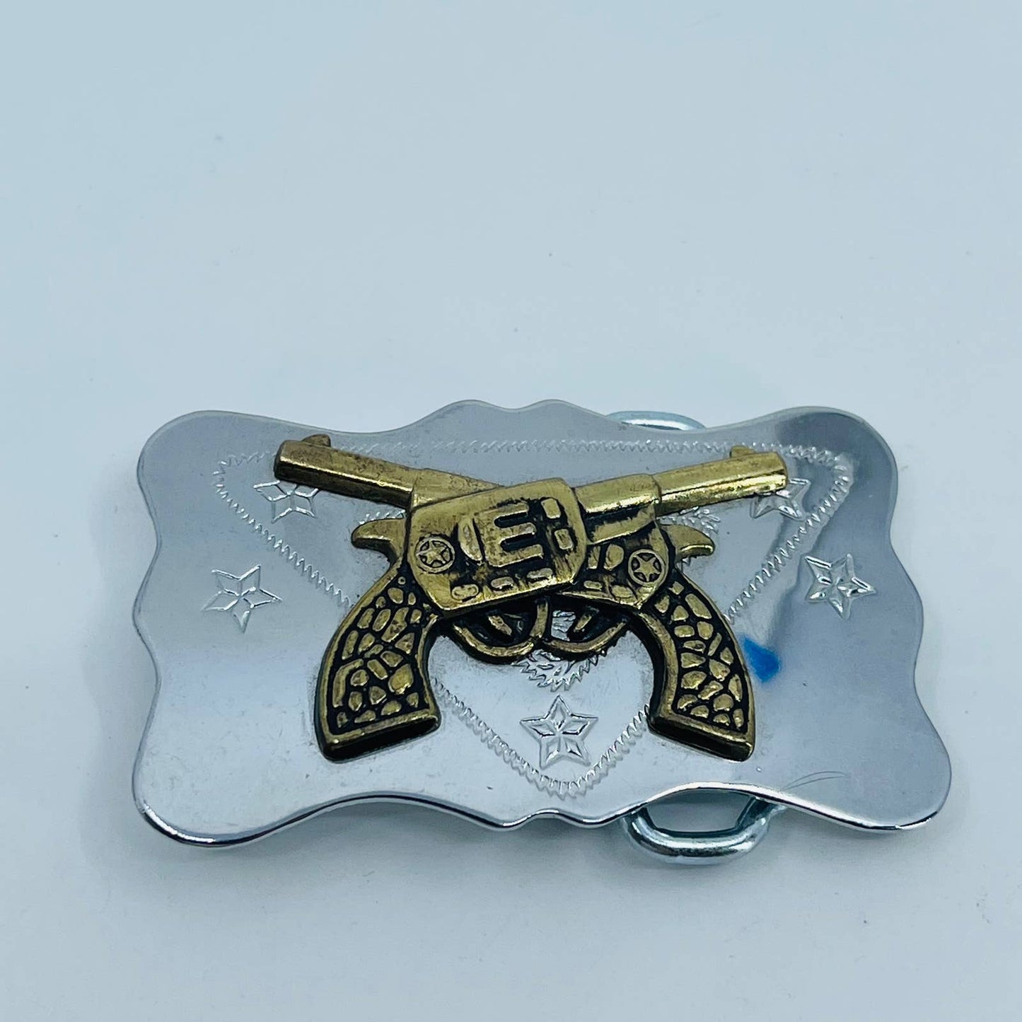 Vintage Chrome with Brass Pistols Monogrammed E Belt Buckle 3x1.5” SC4