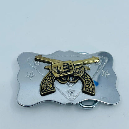Vintage Chrome with Brass Pistols Monogrammed E Belt Buckle 3x1.5” SC4
