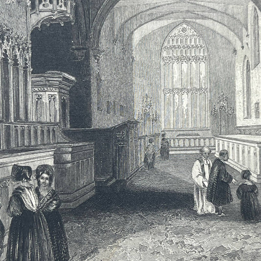 1842 Original Art Engraving Bangor Cathedral - The Choir AC6