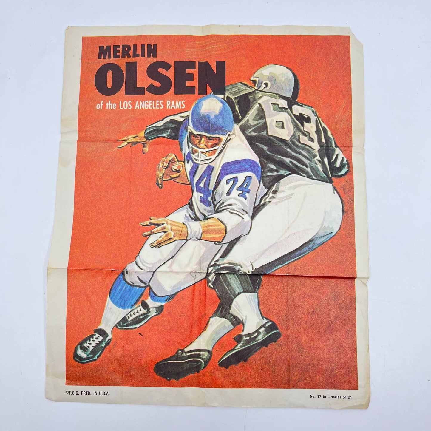 1970 Topps Football Pinup Poster 8X10- Merlin Olsen- Los Angeles Rams- #17 AA7