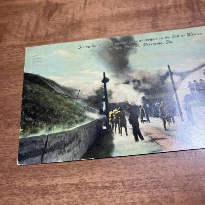 Antique 1911 Postcard Firing The 12 Inch Mortar at Fort Pickens Pensacola FL PA1