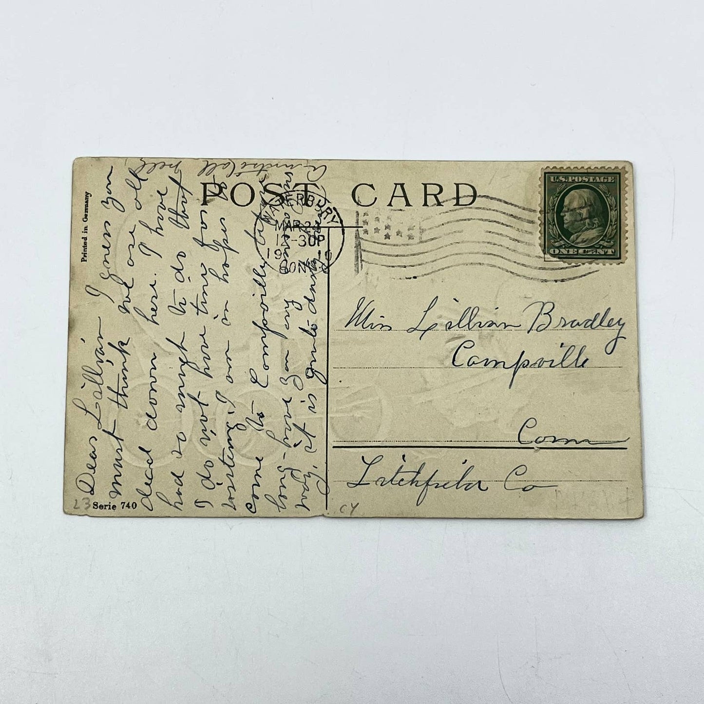 1910 Easter Greeting Post Card Baby Chick Driving Buggy w/ Giant Egg SC9