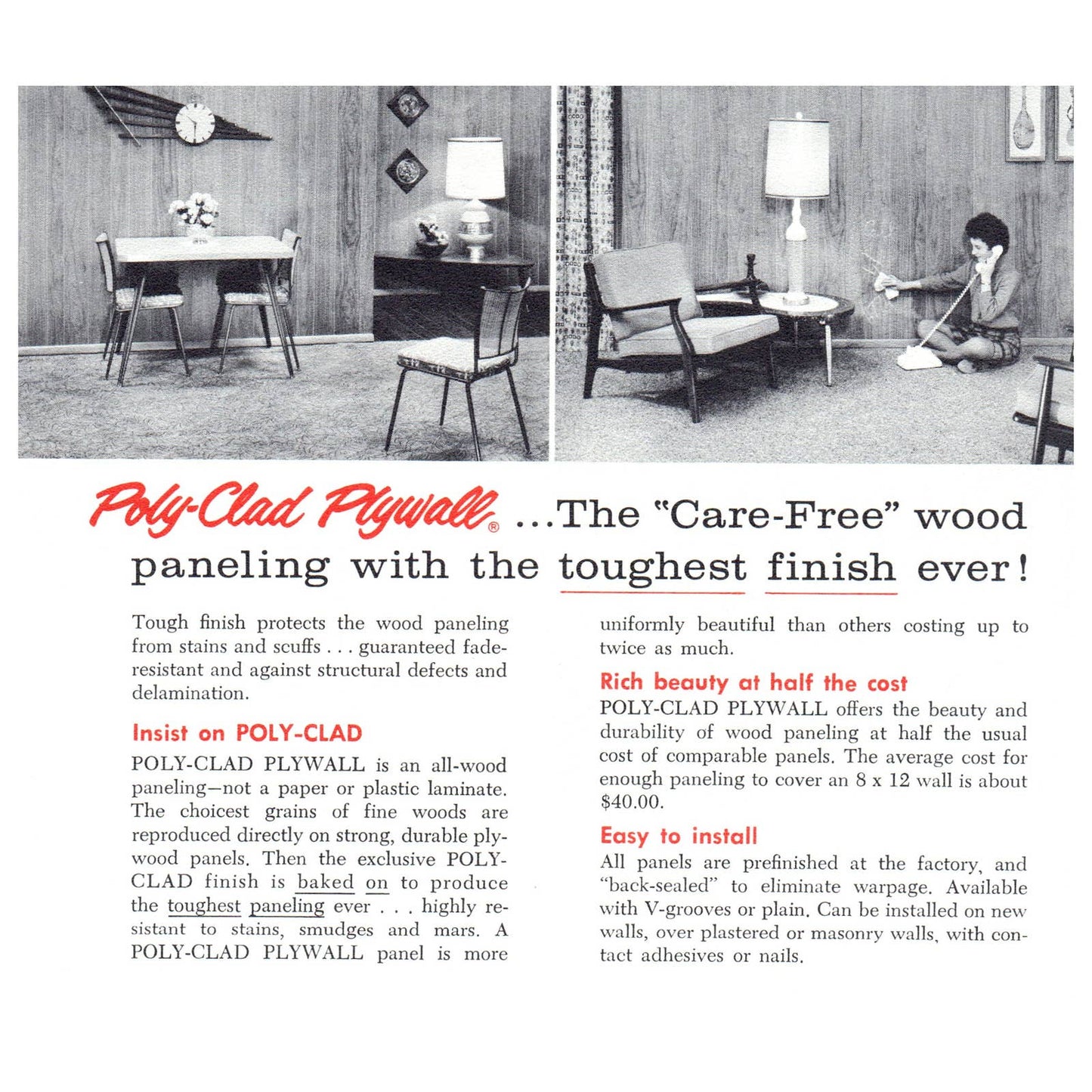 1950s MCM Advertising Brochure Poly-Clad Plywall Home Improvement SE4