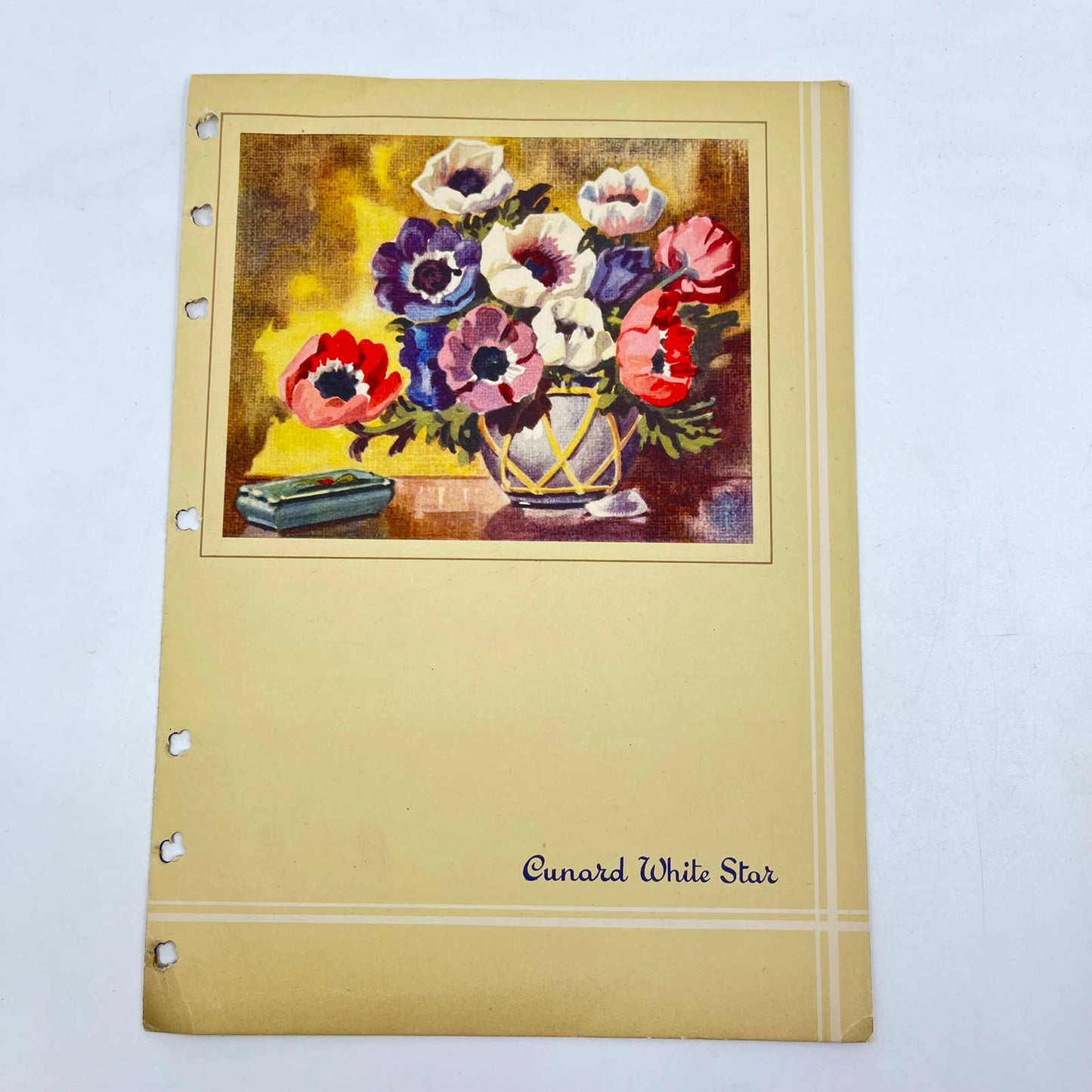 Vintage 1950 Cunard White Star RMS Queen Mary Lunch Menu Flowers AB3