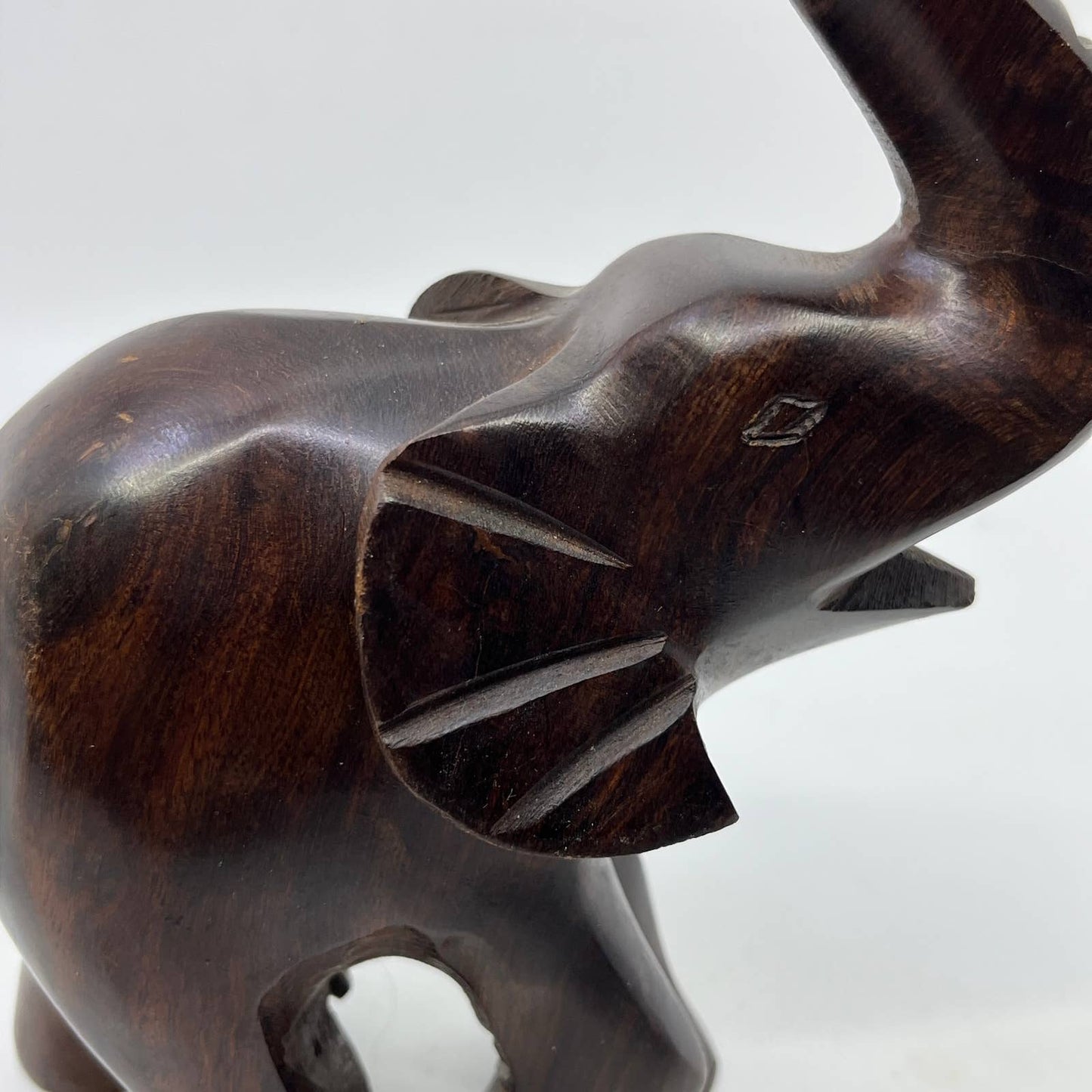 Hand Carved Elephant Dark Wood Sculpture Heavy 5x8” TI2