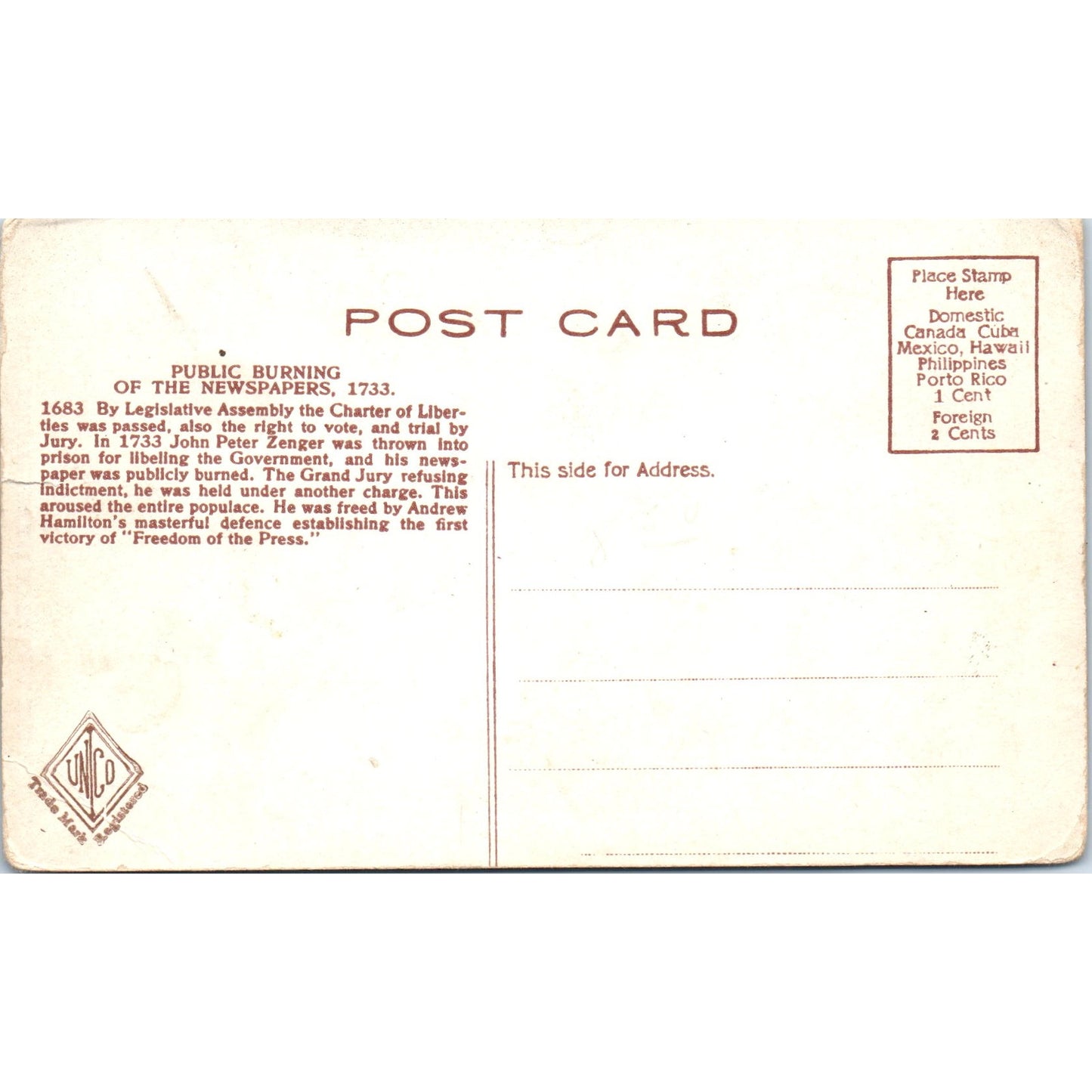 Public Burning of Newspapers 1733 c1910 Original Postcard P1-12