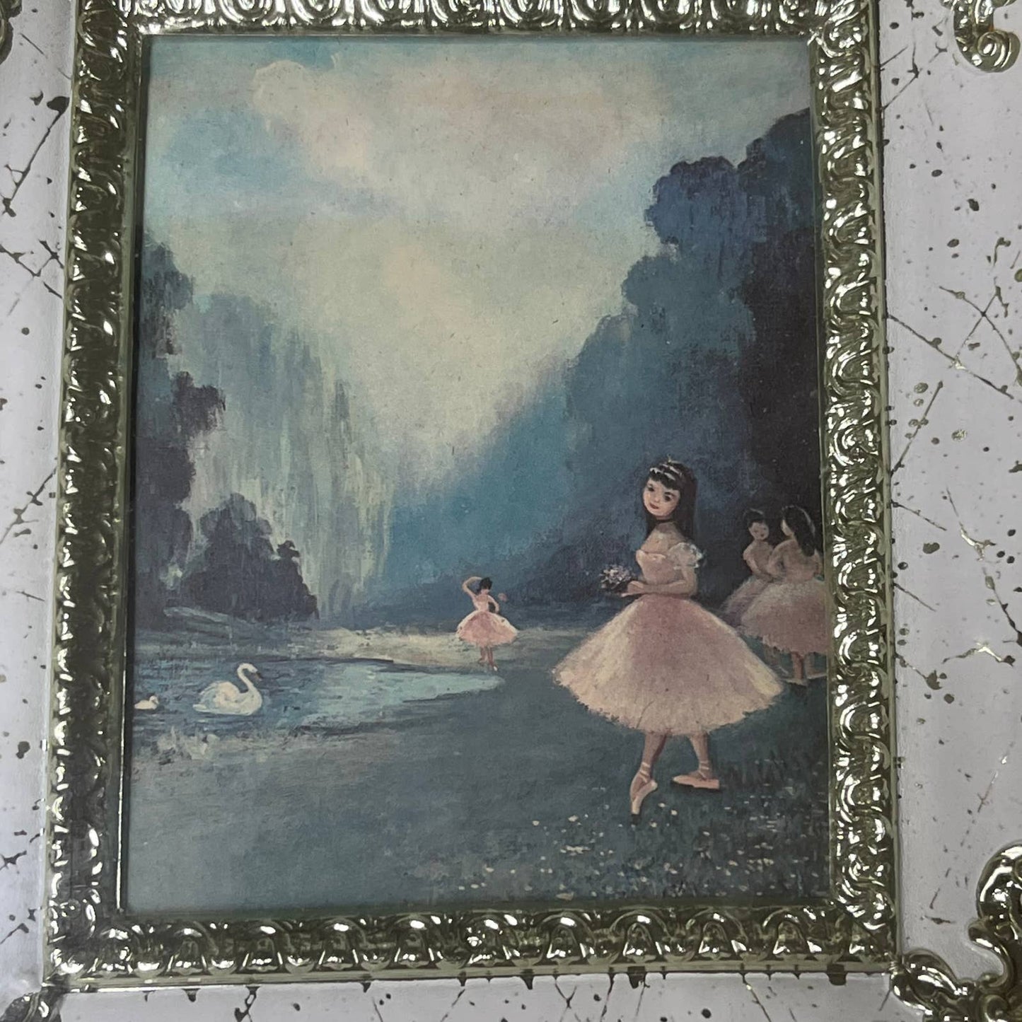 Vintage MCM Framed Print of Ballerina in Metalcraft Frame 6.5x7.5" TK2