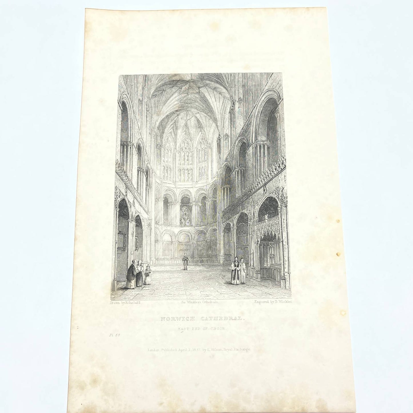 1836 Original Art Engraving Norwich Cathedral View of the East End of Choir AC4