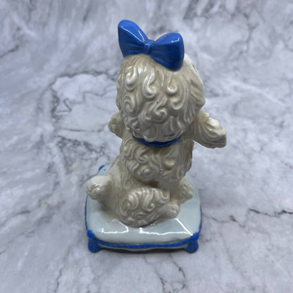 Vintage MCM White Poodle on Pillow Lusterware Figurine Ceramic 5.5" TI8