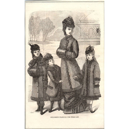 Children's Fashions For Feb - Victorian Fashion Plate 1878 Original Plate TJ7-L2