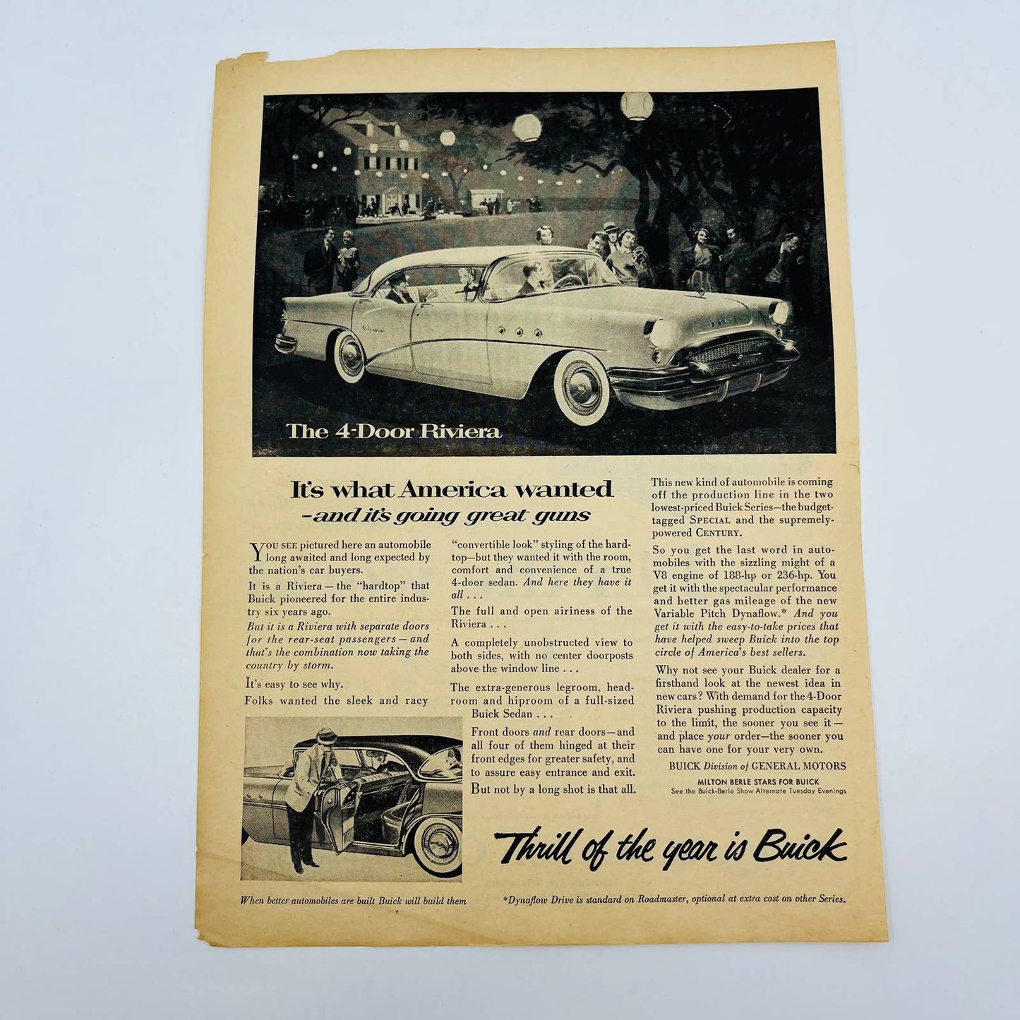 Vintage Advertisement 1950s 4-Door Buick Riviera Special Century Ad AA1