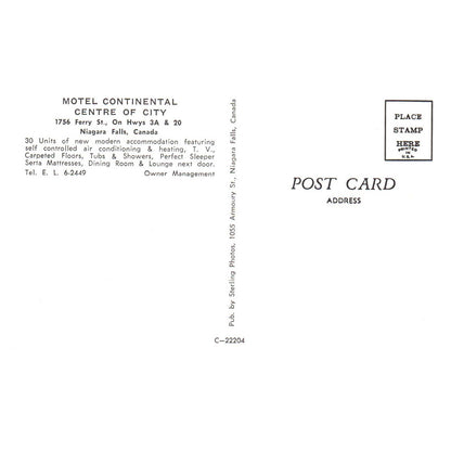 Vintage Postcard - Motel Continental Niagara Falls Canada TJ6-1
