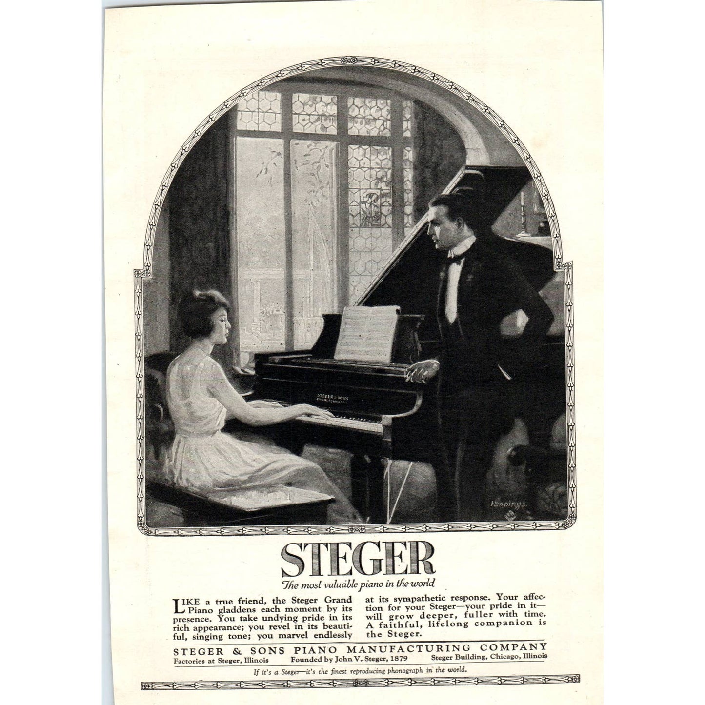 Steger & Sons Piano Manufacturing Co Chicago - 1921 Original Ad TJ7-L