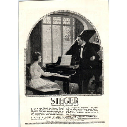 Steger & Sons Piano Manufacturing Co Chicago - 1921 Original Ad TJ7-L
