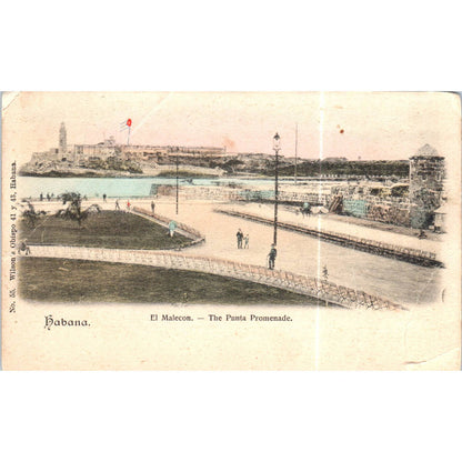 El Malecon Punta Promenade c1906 Havana Cuba Original Postcard TK1-P16