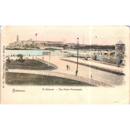 El Malecon Punta Promenade c1906 Havana Cuba Original Postcard TK1-P16