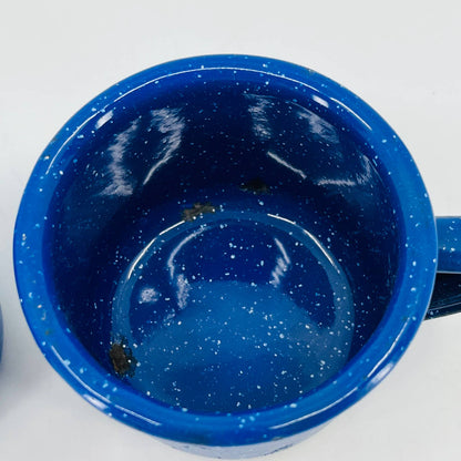 VTG 2 Small Kids Blue Speckled Enamelware Graniteware Cup Mug 2 x 2.75” SB1