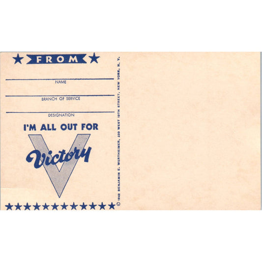 1942 WWII All Out For Victory Military Blank Original Postcard TK1-22