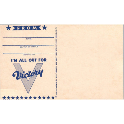 1942 WWII All Out For Victory Military Blank Original Postcard P1-14