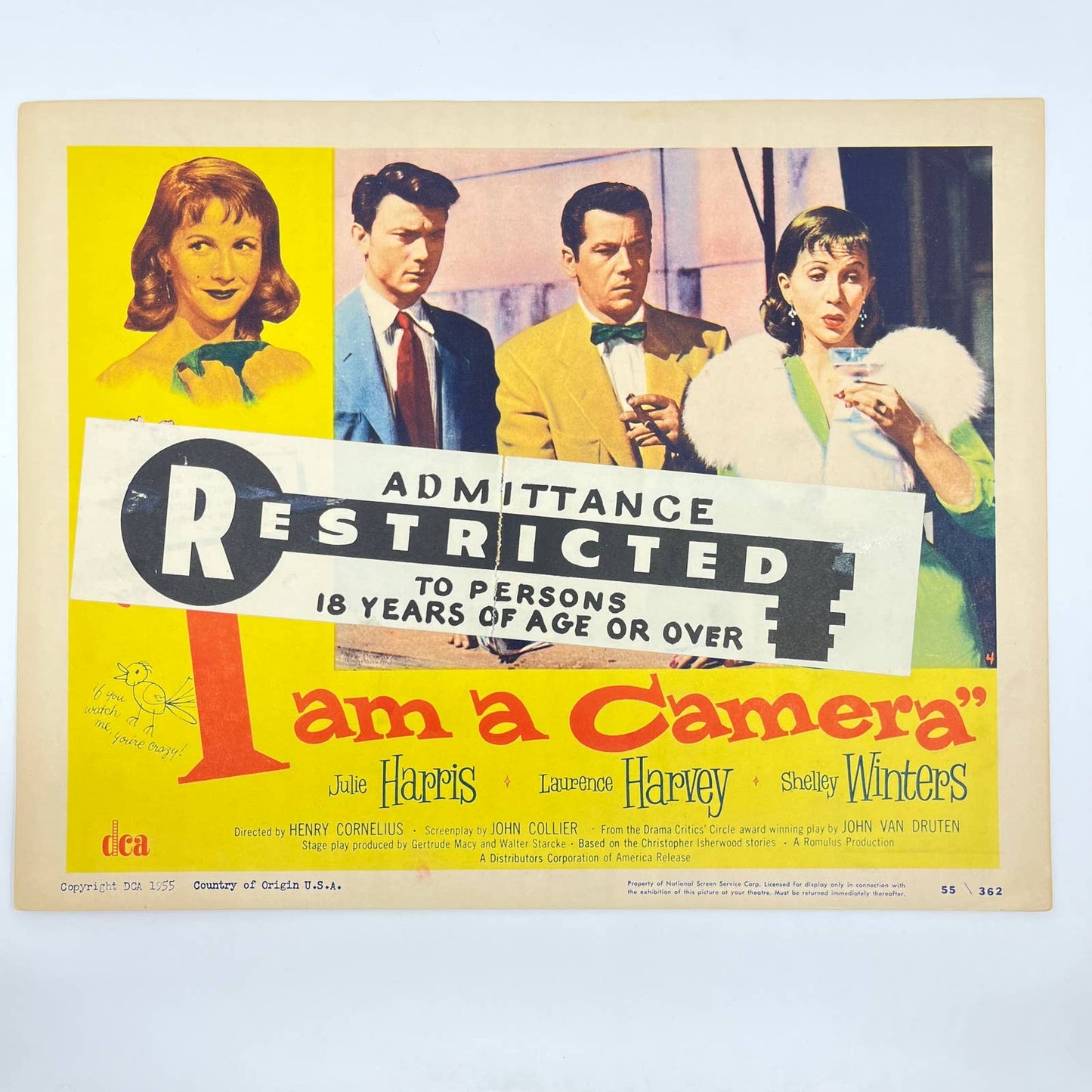 1955 I AM A CAMERA Movie Lobby Card w/ Restricted Sticker Harris 11x14” FL3