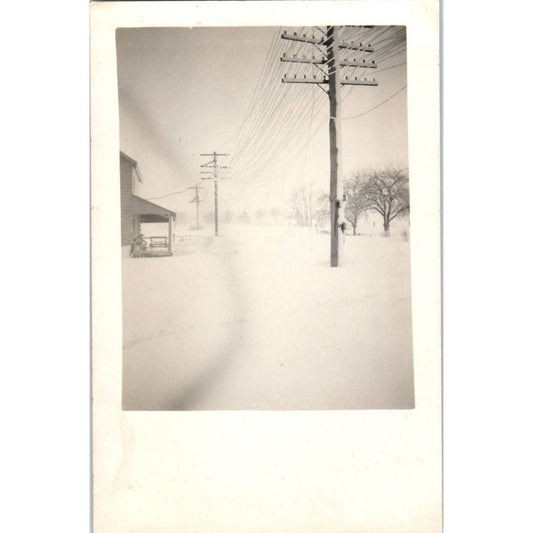 Antique RPPC Postcard Early Power Lines After a Fresh Snow SE8